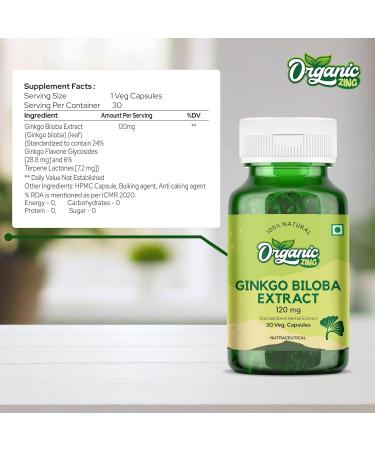 ORGANIC ZING Ginkgo Biloba Extract 120mg Big Bottle 30 Capsules - Buy Online on GoSupps.com