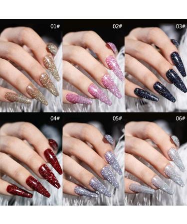 MIZHSE Reflective Glitter Gel Polish Set - Holographic Diamond Nail Art Kit (Set of 6) - Buy Online on GoSupps.com