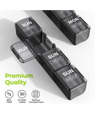 Large Weekly Pill Organizer - 4 Times a Day, 7 Day Pill Box - 28 Compartments - Ideal for Fish Oils, Vitamins, Supplements - Black - Buy Online on GoSupps.com