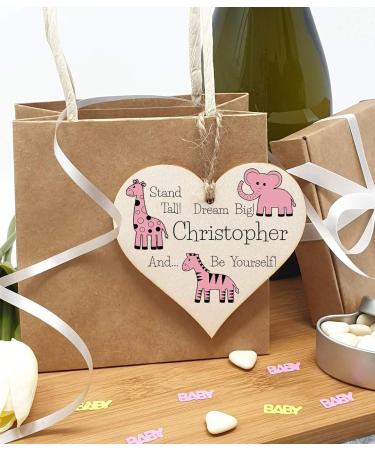 Personalized Plum Penguin Wooden Hanging Heart Plaque - Be Brave, Dream Big, Be Yourself | Pink Safari Animals Nursery Wall Decoration - New Baby Gift - Buy Online on GoSupps.com