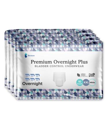 Because Unisex Premium Overnight Plus Pull Up Underwear - Extremely Absorbent, Soft & Comfortable Nighttime Leak Protection - White, XX-Large - Absorbs 6 Cups - 40 Count 2X-Large (Pack of 40)