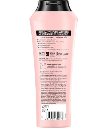 Gliss Miracle Anti-Split Ends Shampoo (250 ml) Shampoo with Ionic Complex and Grape Seed Oil Care Shampoo for Damaged Hair Seals Split Ends Long-Lasting - Buy Online on GoSupps.com
