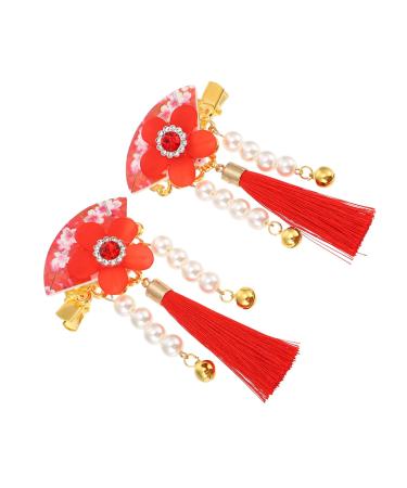 minkissy 1 Pair Hair Accessories Children Tassel Hair Clip Han-style Hair Clip Wedding Hair Clips New Year Floral Hair Clips Hair Pin Hair Styling Grip Issue Card Zinc Alloy Pearl