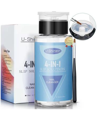 U-Shinein 200ml Nail Slip Solution  4-in-1 Poly Nail Gel Slip Solution Poly Nail Extension Gel Liquid Slip Solution Builder Gel  Nail Cleaner Liquid Nail Polish Remover with Nail Brush Nail Art 2 Piece Set