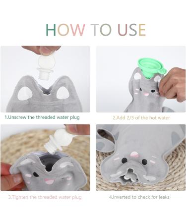 Hot Water Bottle Hot Water Bottles with Plush Cover Hot Water Bottle Cover with Soft Fleece Cover 1200ml Hot Water Bag Cat Pattern for Pain Relief Abdomen Neck Waist Back Legs Gray - Buy Online on GoSupps.com