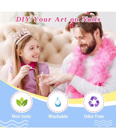 Kids Nail Polish Set - 12 Peel-Off Rainbow Colors with Cartoon Stickers | Non-Toxic Water-Based Nail Varnish Kit for Toddlers, Girls, Teens - Blue, Pink, Orange - Buy Online on GoSupps.com