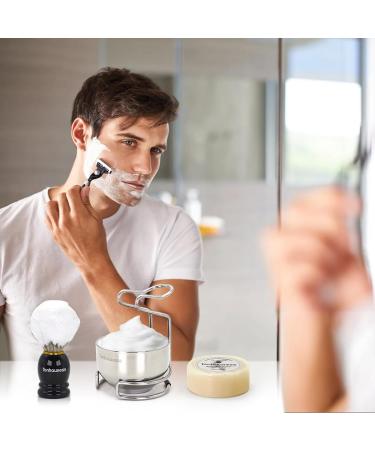 Premium 4-in-1 Shaving Brush Kit for Men | Badger Hair Brush Stainless Steel Bowl Stand & Soap | Perfect Gift Set - Buy Online on GoSupps.com