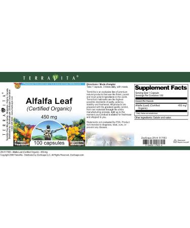 Alfalfa Leaf (Certified Organic) - 450 mg (100 Capsules ZIN: 517563) - 3 Pack - Buy Online on GoSupps.com