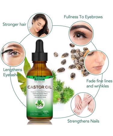 Organic Castor Oil (2 Oz) with Eyebrow & Eyeliner Brushes - Promotes Hair Growth, Nourishes Skin, Reduces Wrinkles - Buy Online on GoSupps.com