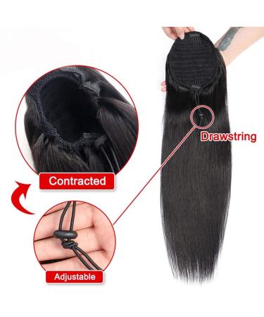 Ponytail Human Hair Extension - 12 Straight Drawstring Ponytail in Natural Black for Women - Buy Online on GoSupps.com