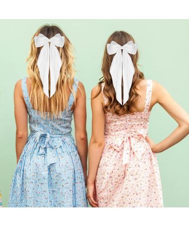 Big Bow Barrettes: Long Tail French Ribbon Hair Pins -Silky Satin Hair Clip for Women & Girls - White - Buy Online on GoSupps.com