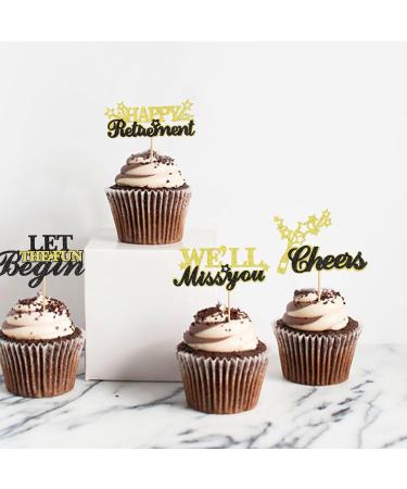 Ercadio 24 Pack Happy Retirement Cupcake Toppers Cheers Retired We'll Miss You LET the Fun Begin Cupake Toppers Picks Retirement Theme Farewell Birthday Party Cake Decorations Black Gold - Buy Online on GoSupps.com