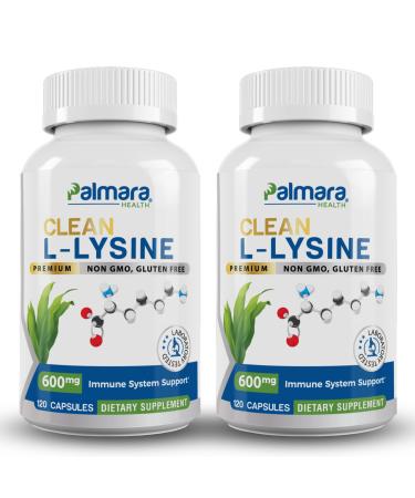 Palmara Health Clean L-Lysine 600mg, 120 Capsules | Vegan, Non-GMO, & Gluten Free (2 Pack (240 Capsules))