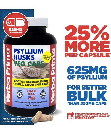 Yerba Prima PSYLLIUM Husk Veg Capsule 180 Cap - Buy Online on GoSupps.com