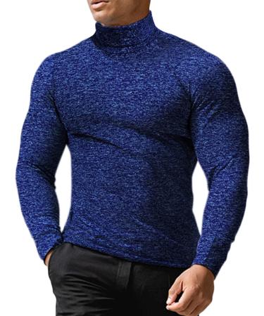 Babioboa Men's Slim Fit Turtleneck T Shirts Lightweight Thermal Pullover Top Casual Long Sleeve Pullover Sweater Navy Blue-thermal Fleece Lining Large