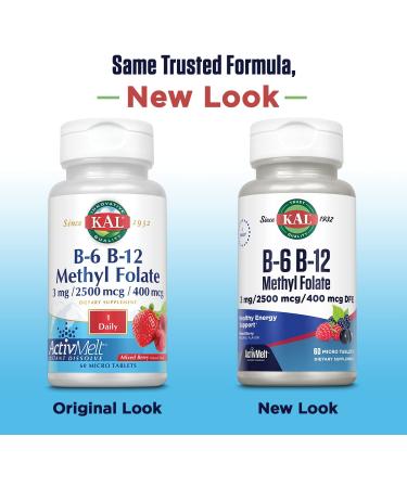 KAL B-6 B-12 Methyl Folate 60 Micro Tablets - Mixed Berry | 3mg B6, 2500mcg B12, 400mcg Folate - Buy Online on GoSupps.com