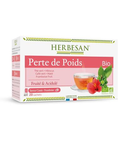 HERBESAN - INFUSION PERTE DE POIDS BIO - Saveur Cassis Framboise - Fruit & Acidul -Sans plastique- 100% plantes - 20 sachets en papier (Lot de 3) - Buy Online on GoSupps.com