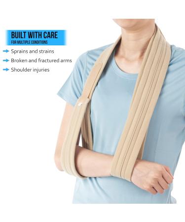 360 RELIEF Adjustable Arm Sling Neck Support - Collar and Cuff Supportive for Collarbone Plasters Injured Wrist Hand Elbow | Large Beige with Mesh Laundry Bag | Men and Women - Buy Online on GoSupps.com