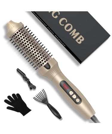 Thermal Brush 1.5 in Volumizing Brush Curling Iron Heated Curling Brush Ceramic Tourmaline Ionic Curling Comb Dual Voltage Travel Curling Iron with Brush LCD Display 10 Temperatures Heated Round Brush Gold