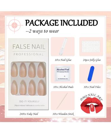 Nude Pink Gradient Stiletto False Nails - 24Pcs Short French Press on Nails with Nail Glue for Women - Oval Glossy Fake Nails for Nail Art - Buy Online on GoSupps.com