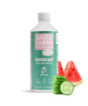 Salt Of the Earth Salt of the Earth - Natural Roll-On Deodorant Refill Bottle 7 Uses - Melon & Cucumber - Vegan Long-Lasting Protection Leaping Bunny Approved - Made in the UK - 525 ml