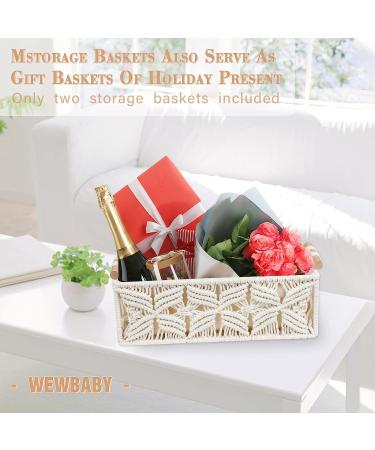 Set of 2 Ivory Macrame Storage Baskets - Boho Decor for Bathroom, Bedroom, Nursery, Living Room - Woven Decorative Basket for Organizing - Beige - Buy Online on GoSupps.com