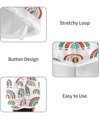 Creative Doodle Rainbow Dry Hair Cap Set | 2 Piece Quick Drying Towel & Button Headband - Super Absorbent Soft & Comfortable - Buy Online on GoSupps.com