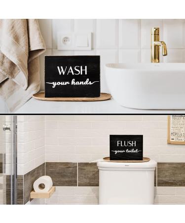 Set of 2 Black Farmhouse Bathroom Signs - Wash Hand & Flush Toilet Plaques for Rustic Wood Decor - Buy Online on GoSupps.com
