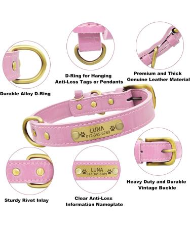 Senristar Personalized Real Leather Dog Collar with Engraved Name Tag - Durable & Stylish for Small Medium Large Dogs (M Pink) - 2.0 cm Width 30-38 cm Neck - Buy Online on GoSupps.com