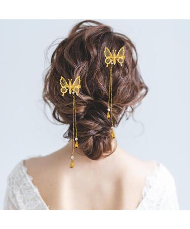 Gold Hollow 3D Butterfly Hair Clips - 12pcs Elegant Metal Tassel Hairpins for Women and Girls | Butterfly Hair Accessories - Buy Online on GoSupps.com