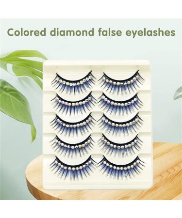 Romoty Self-adhesive Rhinestone False Eyelashes - Long, Thick, Curly 3D Multi-color Fake Eyelashes - 5 Pairs - Buy Online on GoSupps.com