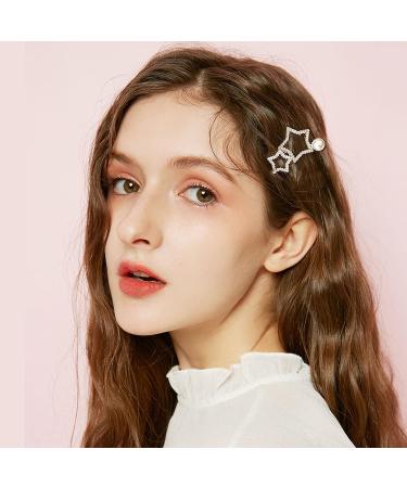 6PCS Star Hair Clips - Non-slip Metal Barrettes with Rhinestone and Pearl - Women's Silver Golden Hair Accessories - Buy Online on GoSupps.com