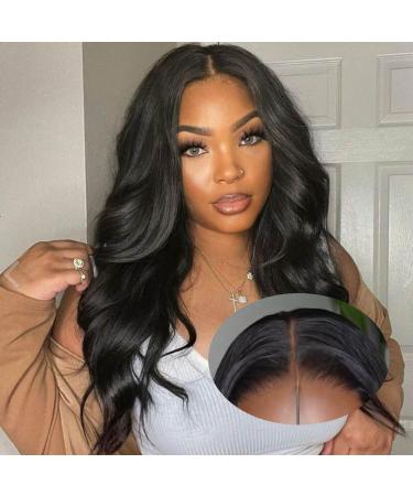 Gluess Wig Human Pre Cut Lace Human Hair Wear and Go Wigs Pre Plucked Natural Hairline Gluess Body Wave Wig Upgraded 4x4 HD Lace Beginner Friendly 18inch.Body Wave-1b# 18inch-45cm