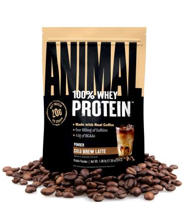 Animal 100% Whey Protein Powder Instant Iced Coffee Real Coffee for Preworkout Post Workout Whey Blend + 20g of Protein Shake 120mg of Caffeine Meal Replacement with BCAA Cold Brew Latte 1 lb