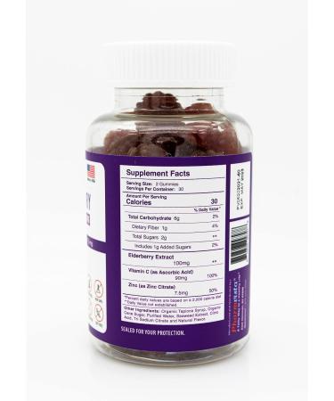 Pharmvista Elderberry Gummies 100mg with Vitamin C and Zinc - Immune Support Gluten Free Gummies with 7% Anthoycyanin - 60 Count - Buy Online on GoSupps.com