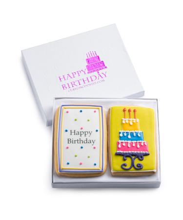 Gourmet Happy Birthday Cookie Gift Basket | 2 Large 2.5 x 4.5 in Vanilla Sugar Cookies Hand-Decorated Snack Variety Pack | Kosher B-Day Bakery Care Package For Women, Men Boys & Girls | Prime Delivery