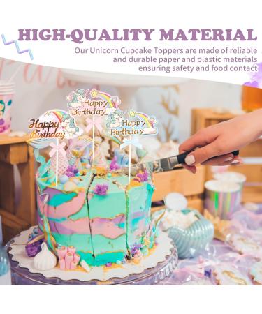 30 Pcs Unicorn Cupcake Toppers Happy Birthday Cake Decorating Insert Cards with Rainbow and Bowknot for Girls Birthday Parties 8 Styles - Buy Online on GoSupps.com