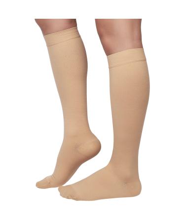MGANG 20-30 mmHg Compression Socks Knee High Compression Stocking for Men and Women Closed Toe for Varicose Veins DVT Swelling Edema Shin Splints Beige Small Small Closed-toe Beige