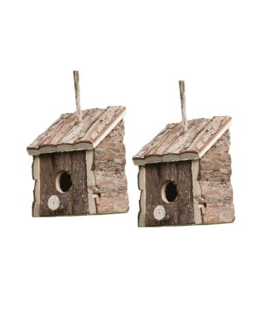 Garden Mile Natural Bird Box Houses - 2x Wooden Traditional Hanging Wild Bird House Bird Huts Home Bird Nesting Boxes for Garden Log Cabin Outdoor Tree Balcony and Garden Decorations