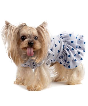 CuteBone DR02DTW0102 Dog Dress Princess Dress Puppy Skirt Small Blue hearts