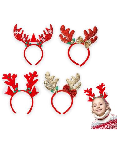 4 Pieces Christmas Headbands - Reindeer Costume Headbands Holiday Hairhoops for Christmas Party Favors Gifts