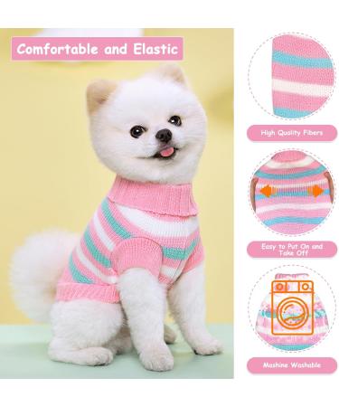Lynine Pink Knitted Dog Sweater Warm & Soft Striped Winter Sweater for Small Dogs & Cats (L) - Buy Online on GoSupps.com
