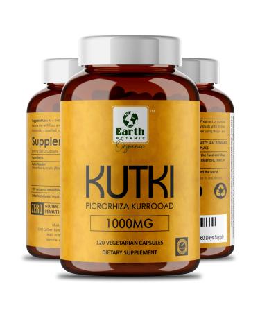 Earth BOTANIC Organic Kutki Root Powder 1000mg 120 Capsules (Picorohiza Kurrooa) Liver Cleanse Detox & Repair Liver Health Support Supplement 60 Days Supply