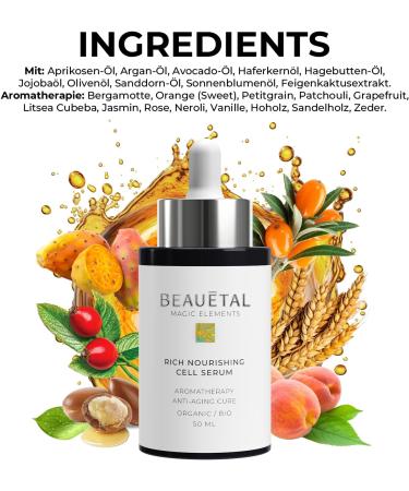 Beau tal Rich Nourishing Cell Serum 9fold oil serum with natural vitamins + provitamins A B C E With skinidentical ceramides omega fatty acids antioxidants prickly pear extract Vegan Organic - Buy Online on GoSupps.com