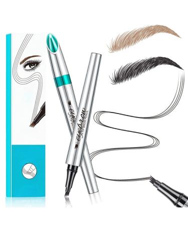 2PCS Upgraded Microblading Eyebrow Pen 3D Waterproof Microblading Eyebrow Pencil 4 Tipped Precise Brow Pen Long-lasting Natural Makeup Fine Stroke Eyebrow Pencil(01+04)