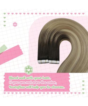 Youngsee Real Hair Extensions - 45cm Tape Balayage - Brown & Blonde Ombre Remy Hair 50g #4/145 #4/14/60 - Buy Online on GoSupps.com