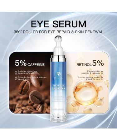 Eye Serum with 5% Caffeine & 5% Retinol for Dark Circles Puffiness Puffy Bags & Wrinkles Fine Lines - Under Eye Cream Anti Aging Treatment with 360 Massage Roller Ball for Men & Women Caffeine Retinol Eye Cream - Buy Online on GoSupps.com