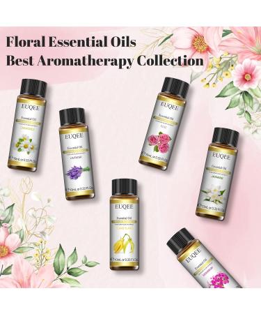 EUQEE Floral Essential Oils Set - 100% Pure Therapeutic Grade Aromatherapy Oils for Diffuser - Lavender, Rose, Ylang Ylang, Jasmine, Geranium, Chamomile - 60ml Total - Buy Online on GoSupps.com