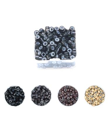 Yamel Micro Links Bead Hair Extensions Rings Natural Darker Brown 250 Pieces 5mm Silicone Lined Beads for Human Hair Extensions