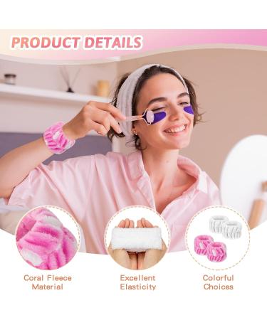 Wrist Washband Set for Women - Microfiber Spa Towels for Face Washing | Absorbent Sweatband to Prevent Spills - White & Pink (4PCS) - Buy Online on GoSupps.com